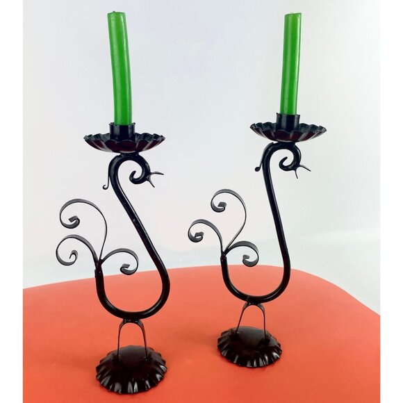 Vintage 1960s candlesticks, candle holder, bird shaped metal, half inch candles - Picture 2 of 10